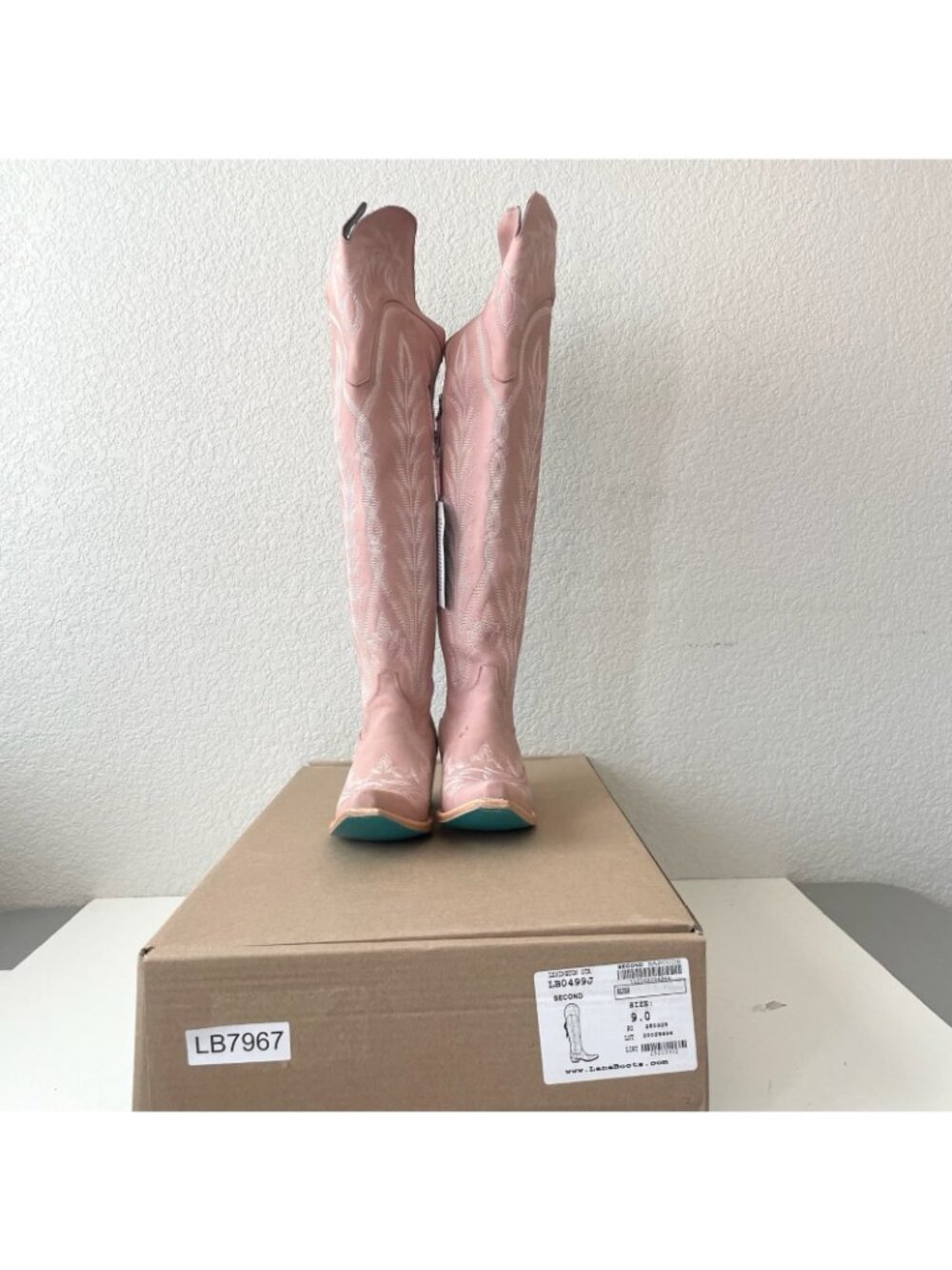 Lane LEXINGTON Over the Knee Womens Cowboy Boots 9 Blush Pink Western Cowgirl - Picture 11 of 12